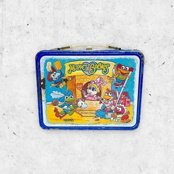 Vtg 1985 Thermos Muppet Babies Metal Lunch Box, Kermit Miss Piggy, No Thermos - Picture 1 of 8